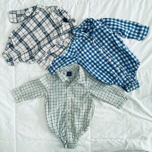 Bundle of 3 BabyGap Boy Bodysuits 6-12 Mo, Plaid, Button-Up, LS, EUC